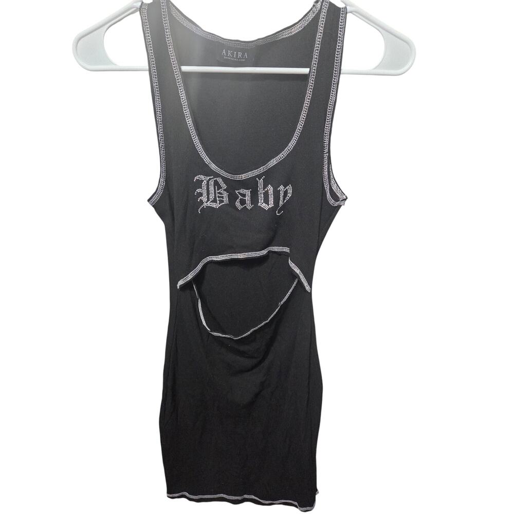 Black "Baby" Rhinestone Cutout Tank Mini Dress - Akira - S